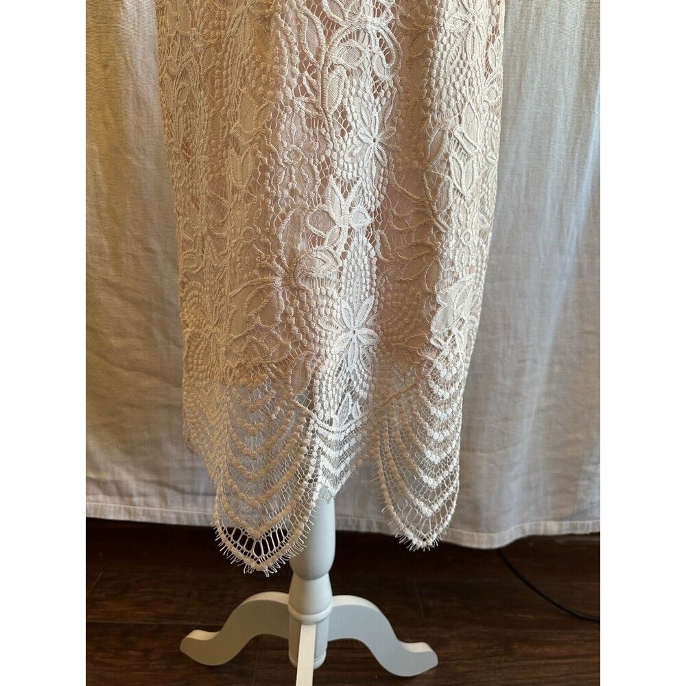 Sharagano Lace Sheath Dress Women 8 Pink Sleeveless Modest Lined Scalloped Hem - Picture 6 of 12